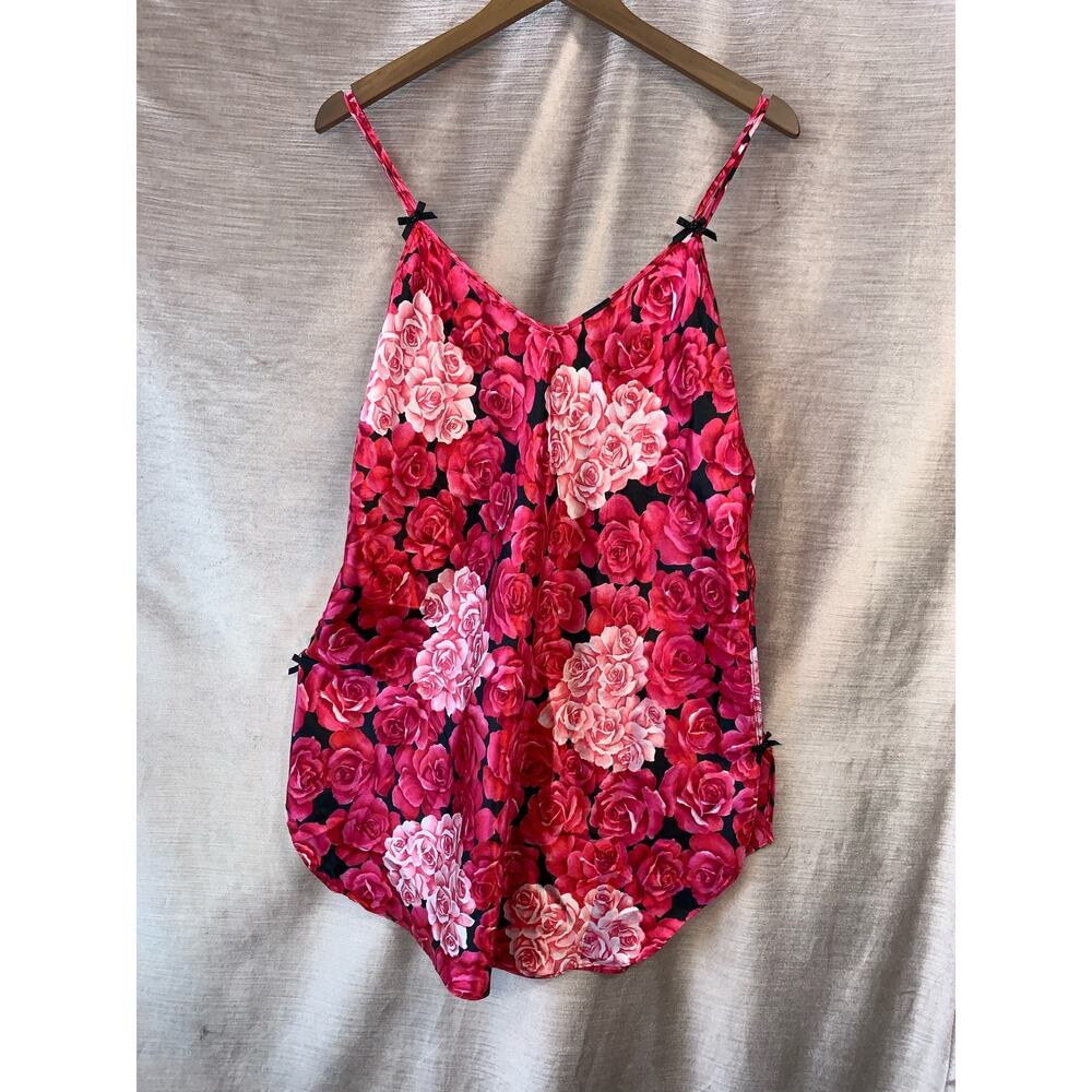 Vintage 90s Red Pink Satin Mini Slip Dress Large Chemise Nightie Lingerie